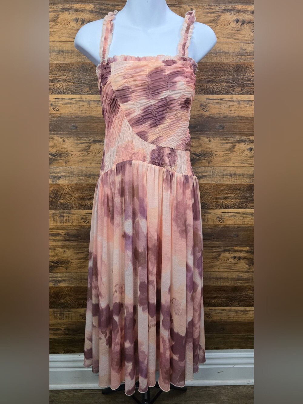 Free People✨️Women's Pink Tessa Smocked Midi Dress